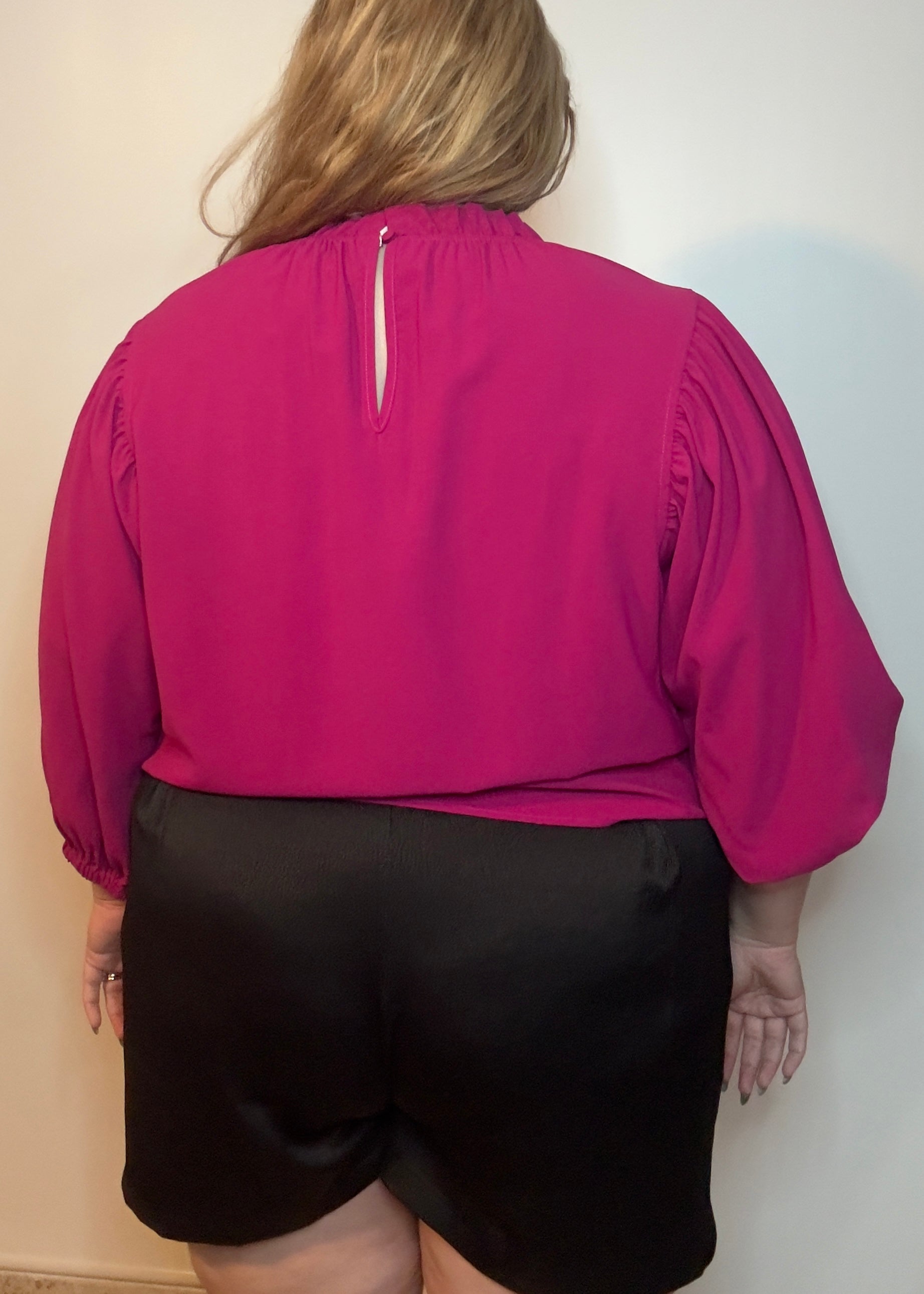 Satin Red Ruffled Blouse | Magenta Ruffled Neck Blouse | FIA Boutique