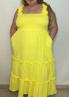 Shirred Yellow Dress | Women Shirred Yellow Dress | FIA Boutique