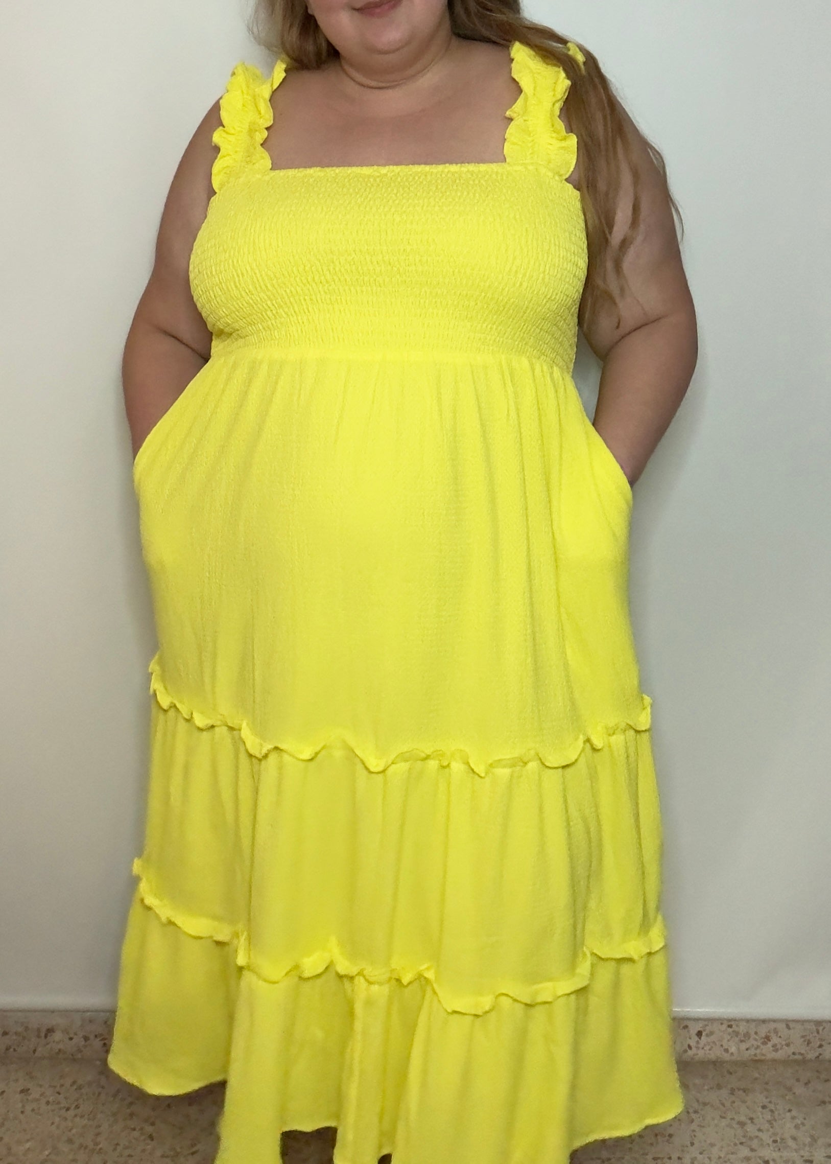 Shirred Yellow Dress | Women Shirred Yellow Dress | FIA Boutique