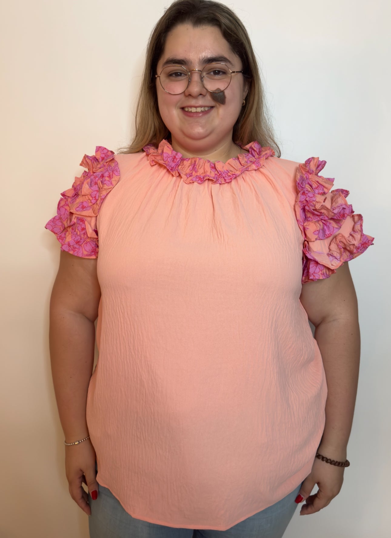 Pink Ruffle Neckline Blouse | Ruffle Neckline Blouse | FIA Boutique