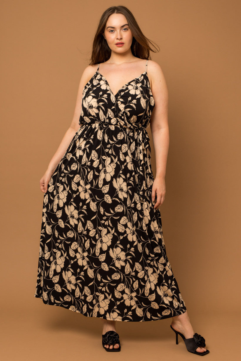 Black Cream Floral Maxi Dress | Black Floral Maxi Dress | FIA Boutique