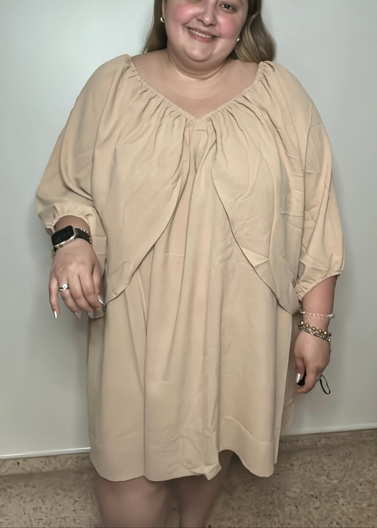 V-Neckline Textured Drees | Textured Midi Dress | FIA Boutique