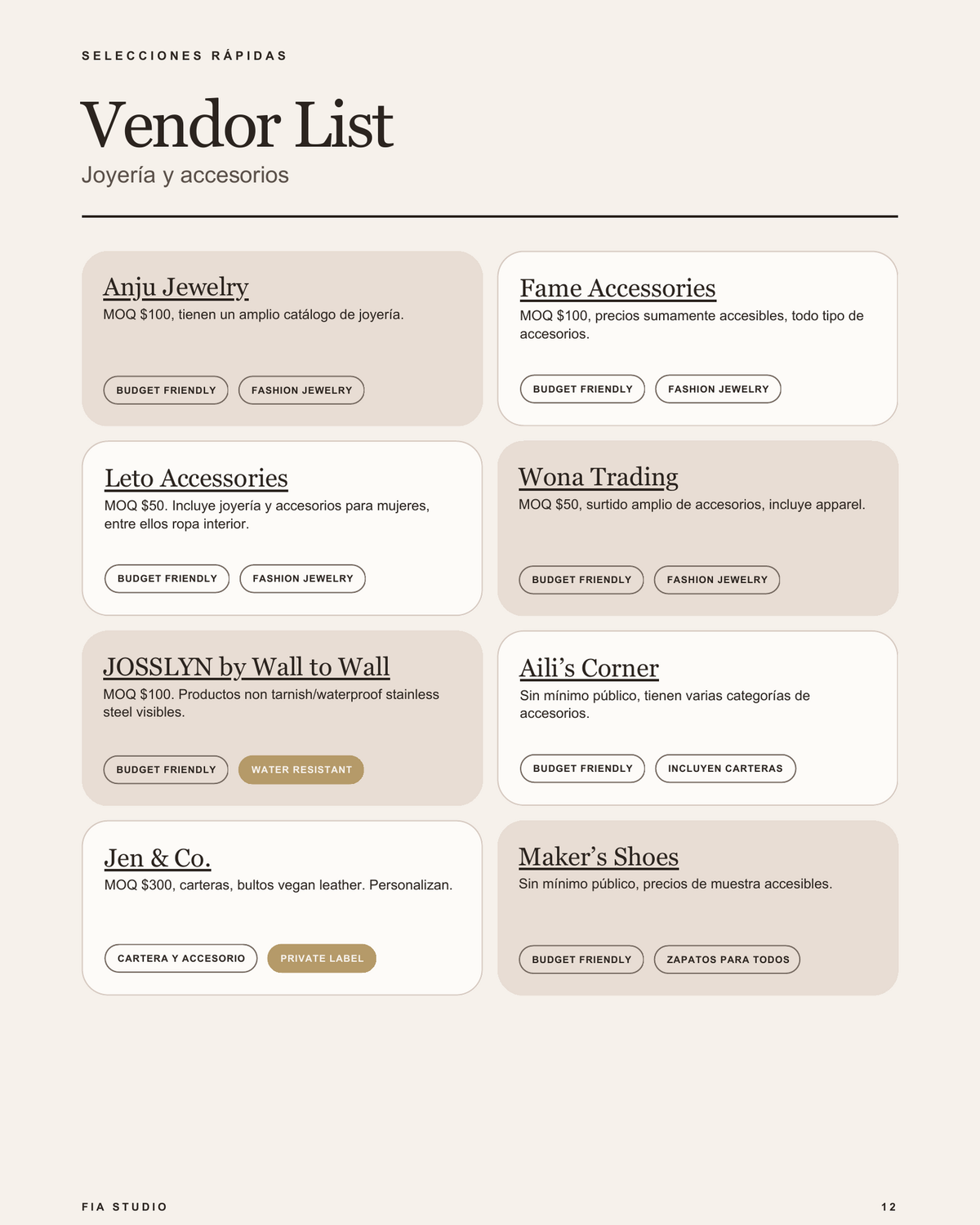 FIA Vendor List | Suplidores y recursos para tu boutique