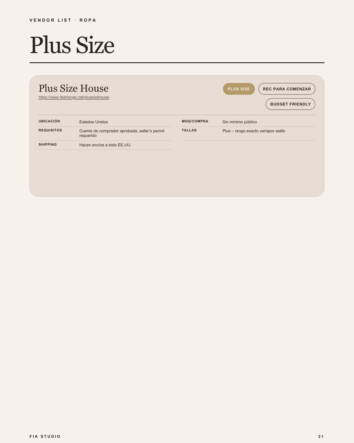 FIA Vendor List | Suplidores y recursos para tu boutique