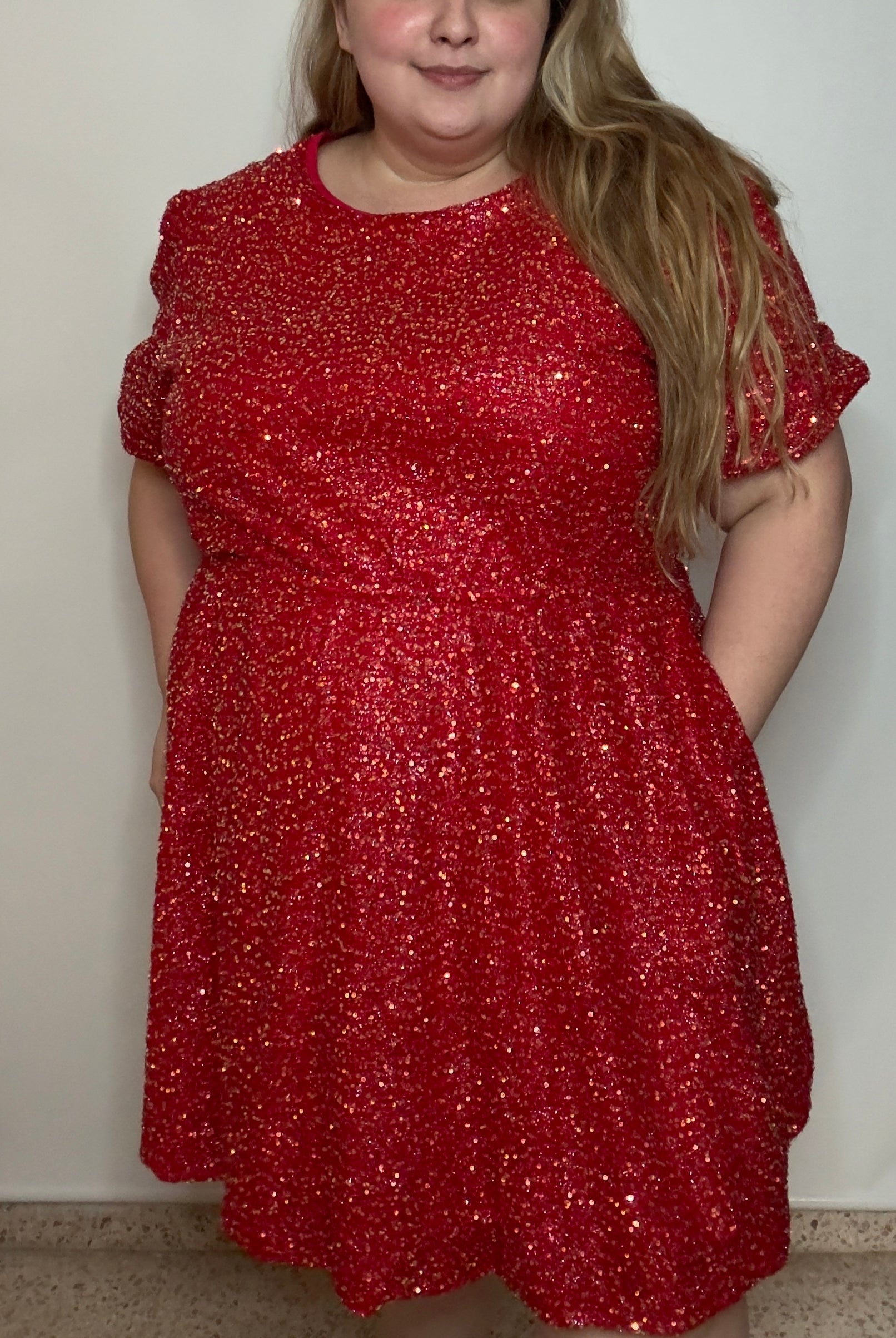 Red Sleeve Sequin Dress | Red Sequin Dress | FIA Boutique