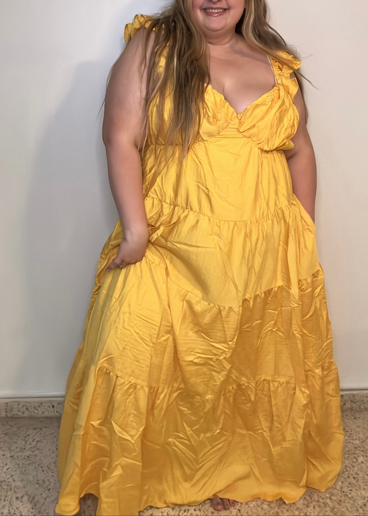 Yellow Shirred Maxi Dress | Shirred Maxi Dress | FIA Boutique