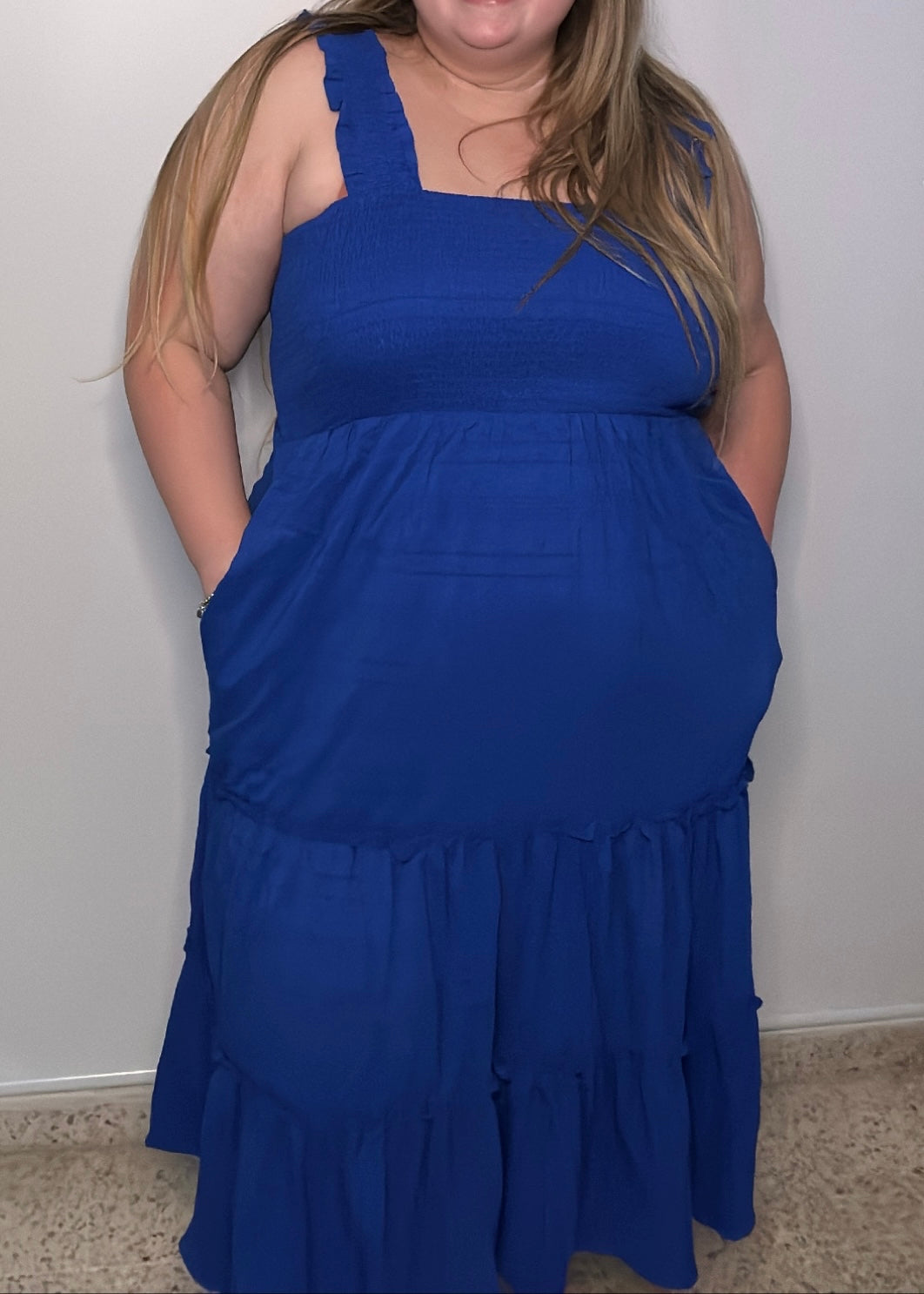 Blue Ruffle Sleeveless Midi Dress | Blue Midi Dress | FIA Boutique