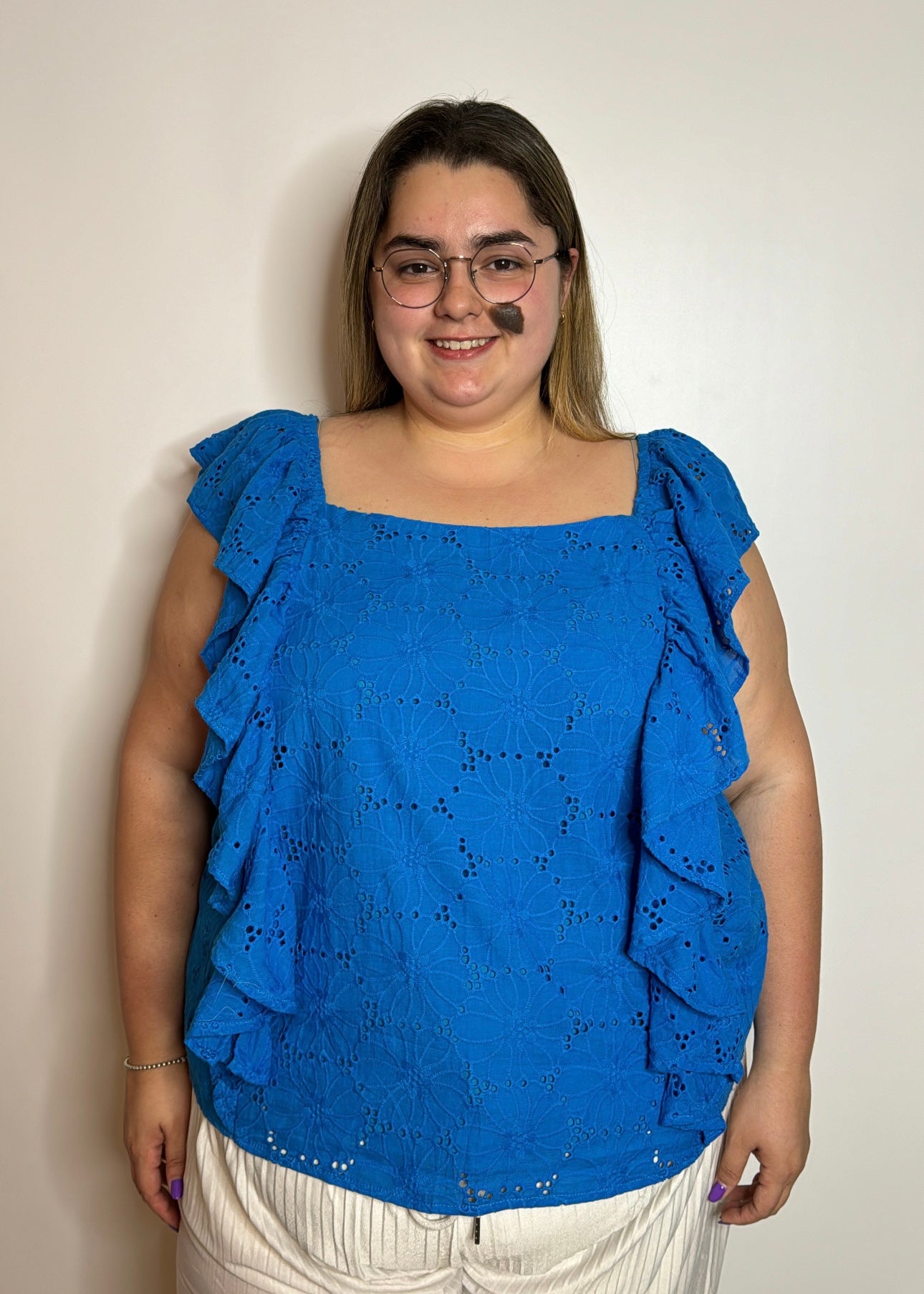 Blue Eyelet Top | Eyelet Crop Top Blue | FIA Boutique