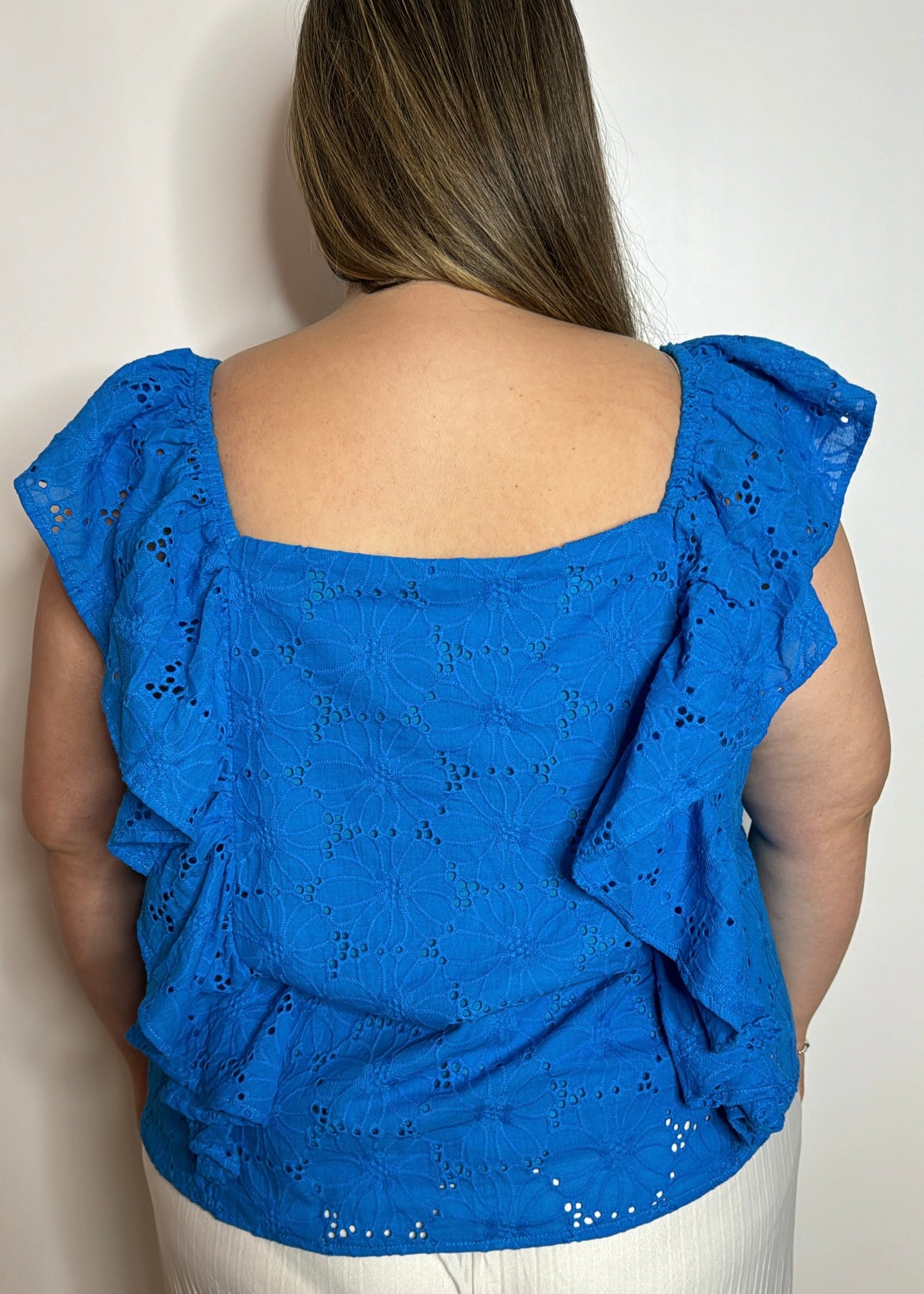 Blue Eyelet Top | Eyelet Crop Top Blue | FIA Boutique