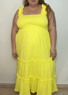 Shirred Yellow Dress | Women Shirred Yellow Dress | FIA Boutique