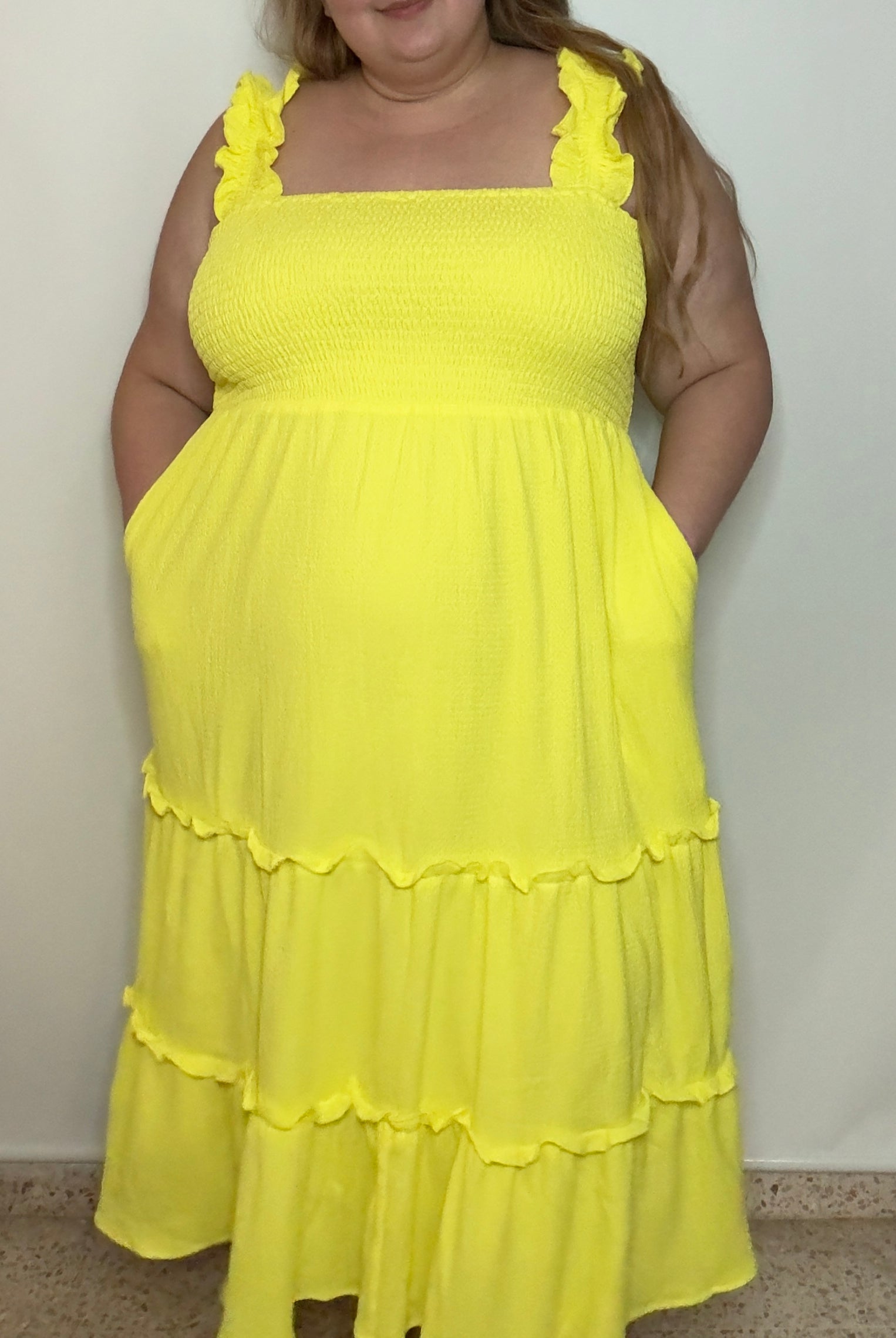 Shirred Yellow Dress | Women Shirred Yellow Dress | FIA Boutique