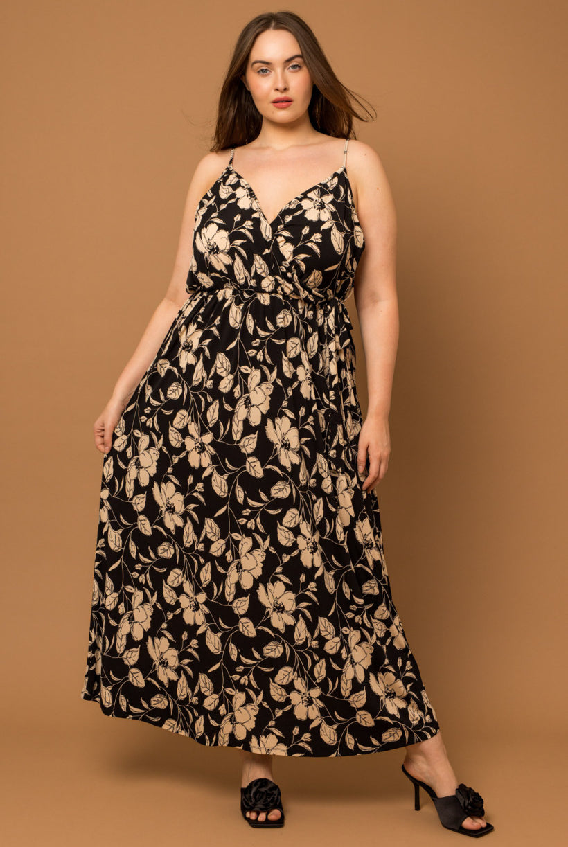 Black Cream Floral Maxi Dress | Black Floral Maxi Dress | FIA Boutique